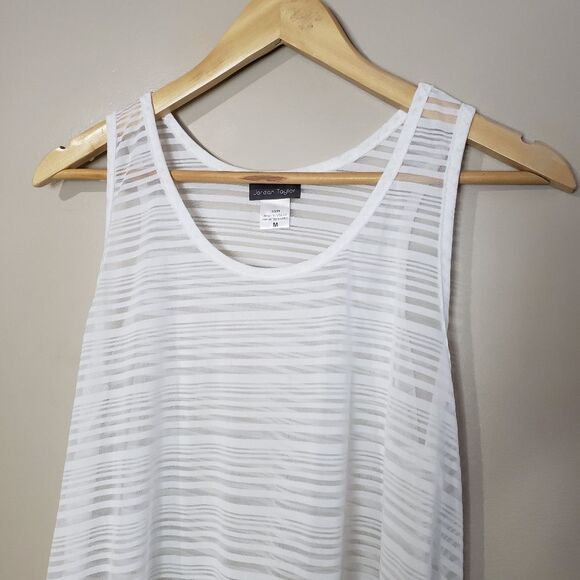 Jordan Taylor Medium Large White Grey Sleeveless Sheer high-low Swim Coverup - Picture 2 of 13